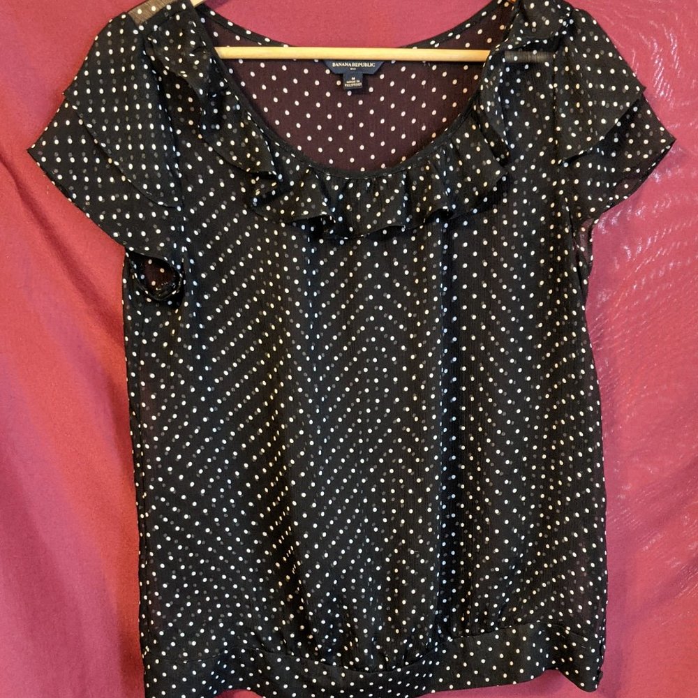 Banana Republic Polka Dot Ruffle Sheer Blouse - M